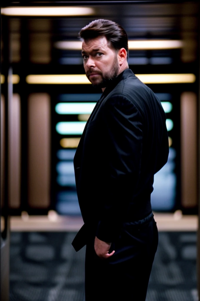 wrkr in cptvrn jacket,corporate bridge,Professional photography of a stunning man in detail, sharp focus, dramatic, award-winning, cinematic lighting, octane number, Unreal engine, dtx volumetrics, (Granularity, Boke, blurred foreground, blurred background)