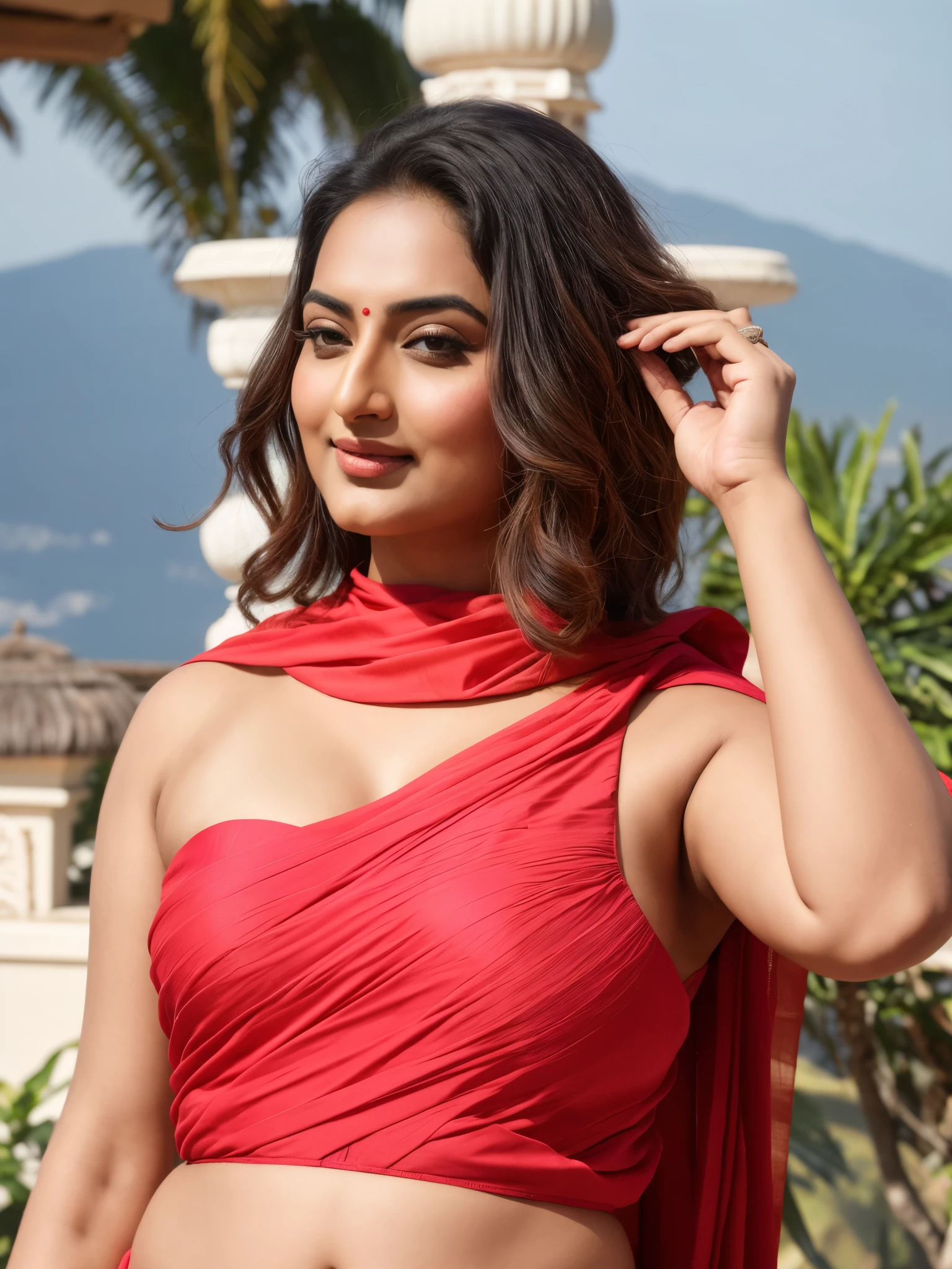 Foto RAW, photorealistic, photography, full body shot, master shot, perfect eyes, goddess like beauty, pierced eyes, perfect thick chubby mallu Desi aunty bhabhi, Wearing a Stanapatta, a chest-band.Saree model, model Photography, Indian saree shoot, Indian traditional wear advertising photography, traditional wear brand shoot, face of Indian actress Sonakshi Sinha, masterpiece, realistic, realism, incredible details, pleasure, photorealism, detailed skin, skin pores, high contrast, photorealistic Artstation 8k HD digital art trend of high definition and detailed realistic skin texture, ultra detail, realistic skin texture, armature, best quality, ultra high definition, (photorealistic:1.4),, high resolution, detail, raw photo, sweat, Re sharp, by Lee Jefferies Nikon D850 Film Stock Photo 4 Kodak Portra 400 Camera F1.6 Lens Rich Color Ultra Real Realistic Realistic Textures Dramatic Lighting Unreal Engine Trending at Art Station Cinestill 800,(pele altamente detalhada: 1.2), 8k UHD, DSLR, soft-lighting, alta qualidade, grain of film, Fujifilm XT3,she didn't like to wear blouse or bra, she is happy to wear only saree, she s blouse or bra, detailed hairy armpits, hyper realistic skin, skin pores, sweat, veins,