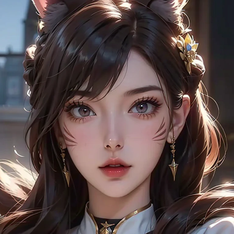 a beautiful young girl with large, expressive eyes, delicate facial features, and fluffy chestnut hair posing confidently while wearing a Spy x Family Yol Forger costume, the image captured as a high-quality, realistic SLR photograph with exceptional detail, vivid colors, and perfect balance, showcasing the girl's striking beauty and the intricate costume design, the lighting and composition drawing the viewer's attention to the subject's captivating gaze.