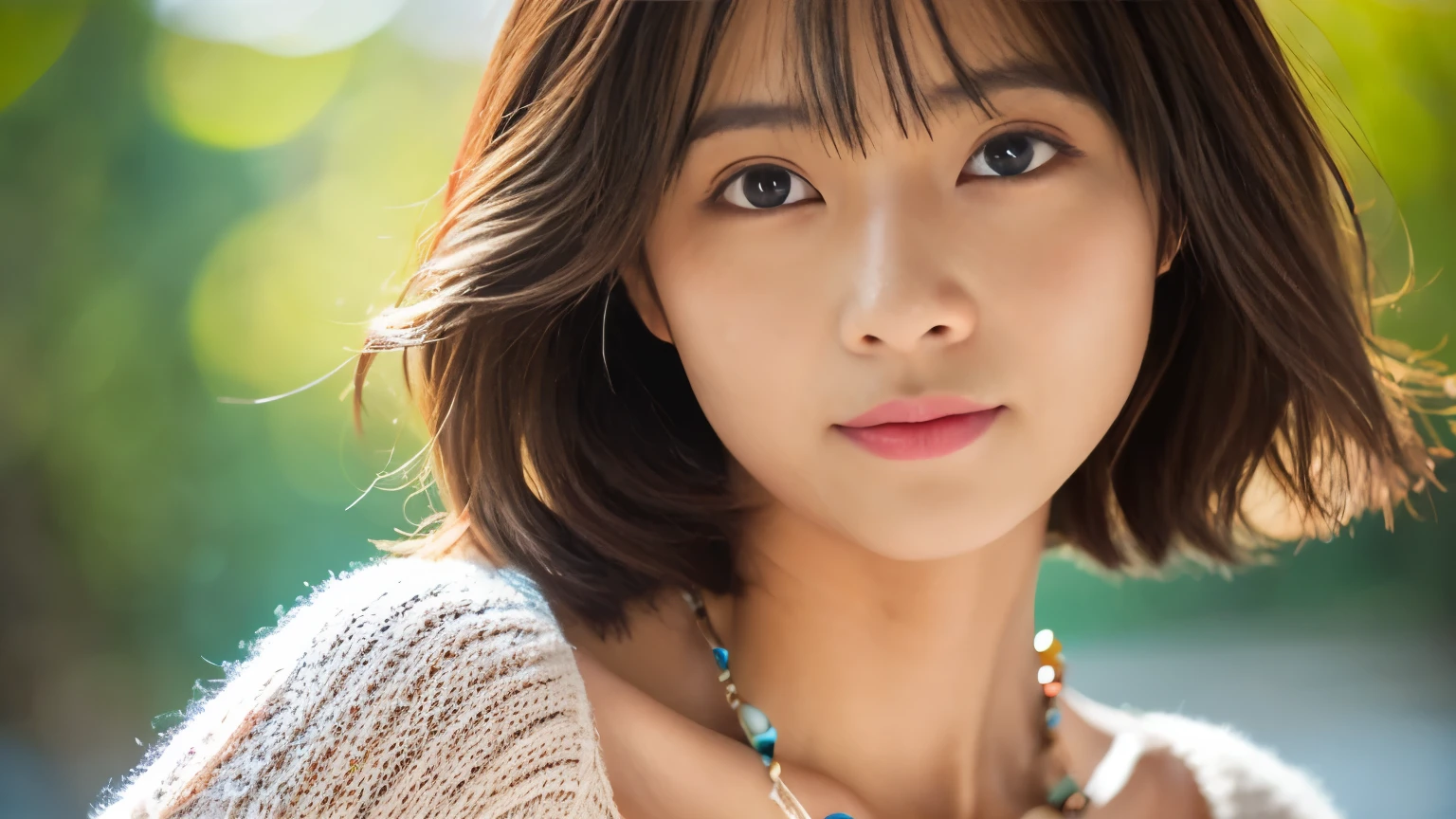 (highest quality、8k、32k、masterpiece、Hmph:1.2)、cute日本人女性の写真、Very short bob hair、Upper Body、Surface Focus、Extra Large_sweater、necklace、Cafe Background、Viewer's gaze x4、(8k、RAW Photos、highest quality、masterpiece:1.2)、(Realistic、Photorealistic:1.37)、1 girl、cute、Professional Lighting、Photon Mapping、Physically Based Rendering、Gradient brunette hair、Short Curly Hair、good looking、Excellent image quality、High resolution、1080p、(Beautiful face)、(Detailed facial depiction)、(Detailed Hand Explanation)、(Masseter muscle area)、(Detailed CG)、 Extreme light and shadow、Dirty hair、masterpiece、Rich details、(exquisite features)、(Best image quality)、(masterpiece)、(Detailed eyes)、Delicate clavicle、Mr.々A pose、Don'Don't look at the camera、profile、Photo taken in a cafe、Spring Clothes、simple necklace、knit