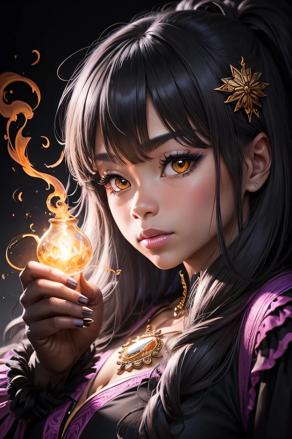 (Colorful gorilla drawing on a black background), Breathtaking Rendering, In a shining connection, Inspired by Kinuko Y. Crafting,, Magical Elements, oh, Is beautiful, Cast a variety of spells, bright flash, flash ､((Enlarged view of the face))