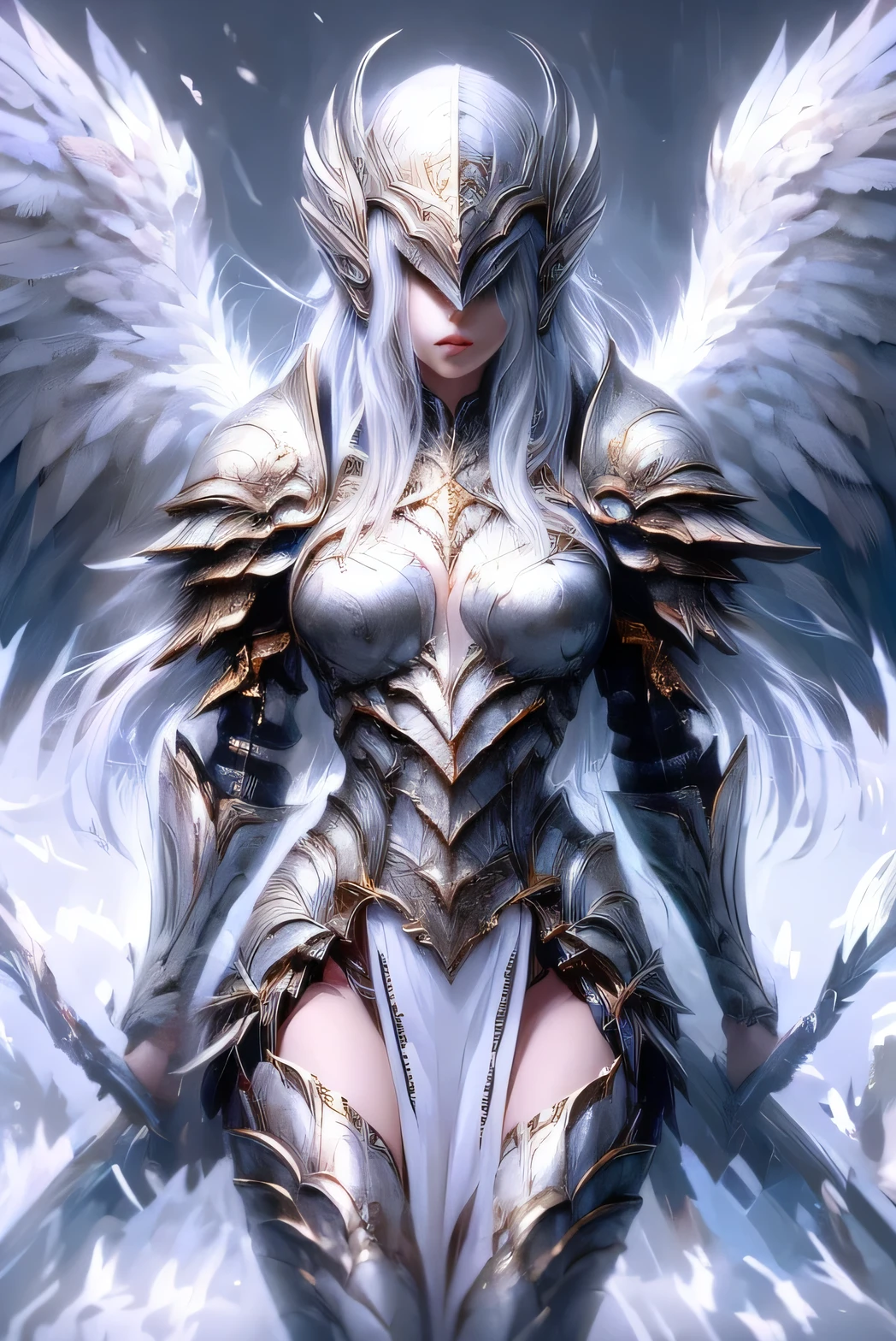 1 Girl,sit,White streamer,Saint,Martial God,blue