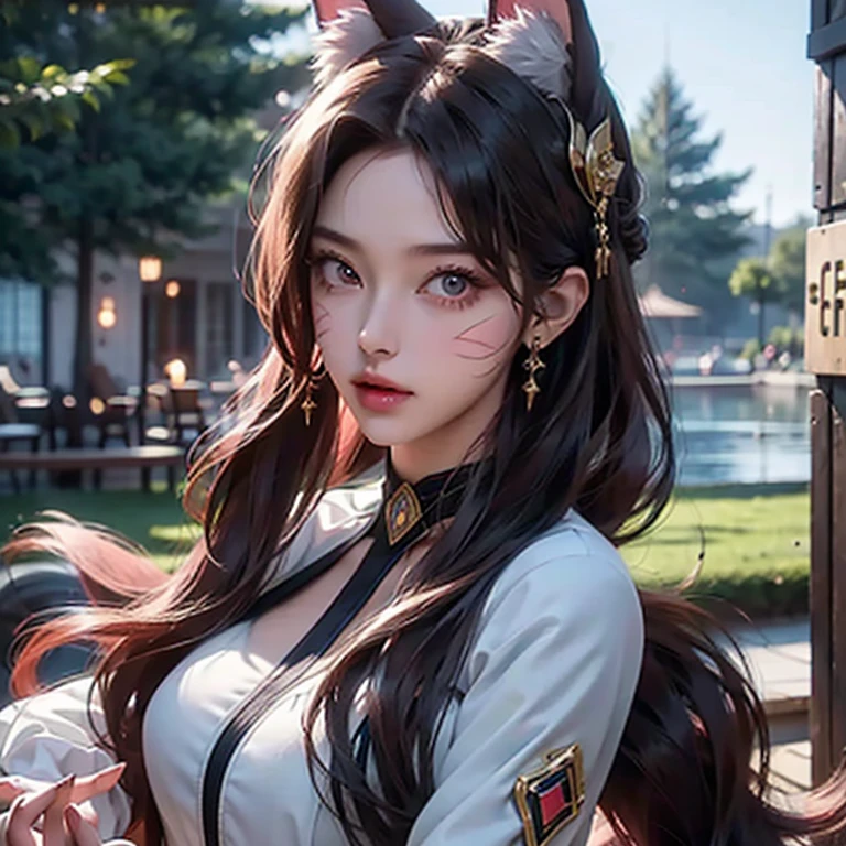a beautiful young girl with large, expressive eyes, delicate facial features, and fluffy chestnut hair posing confidently while wearing a Spy x Family Yol Forger costume, the image captured as a high-quality, realistic SLR photograph with exceptional detail, vivid colors, and perfect balance, showcasing the girl's striking beauty and the intricate costume design, the lighting and composition drawing the viewer's attention to the subject's captivating gaze.