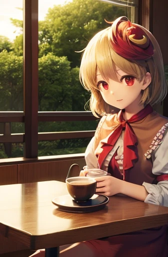 highest quality、touhou project、kutaka niwatari、Cafe、drink tea