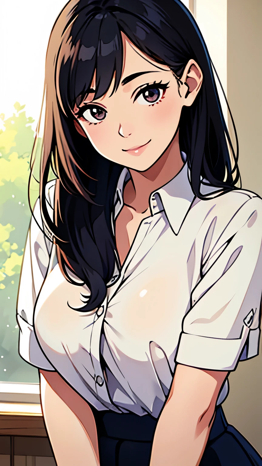 Woman looking this way、(highest quality, Natural light)、Stylish, detailed background, Smile、Gentle expression、shirt