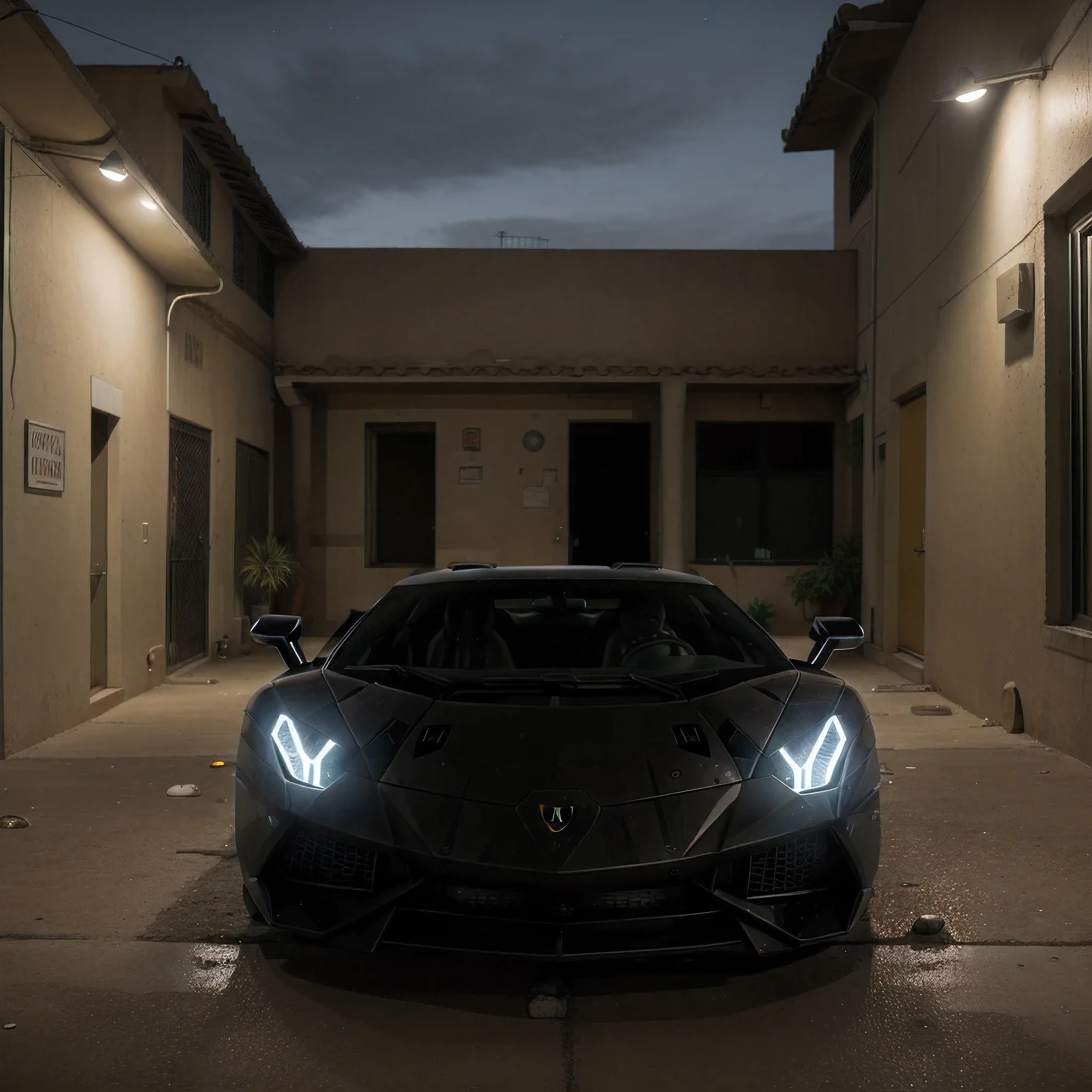 Un Lamborghini en un barrio muy pobre muy pobre, EN LA NOCHE