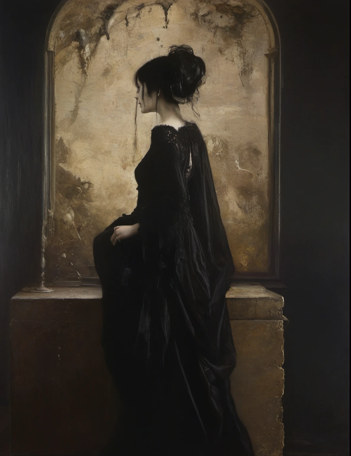 James Gurney, Surrealist art , dream-like, Mysterious, Provocative, symbolic, Complex, detailed,, (Gothic but very beautiful:1.4), (masterpiece, highest quality:1.4) , Nicola Samori Style, The most beautiful woman
