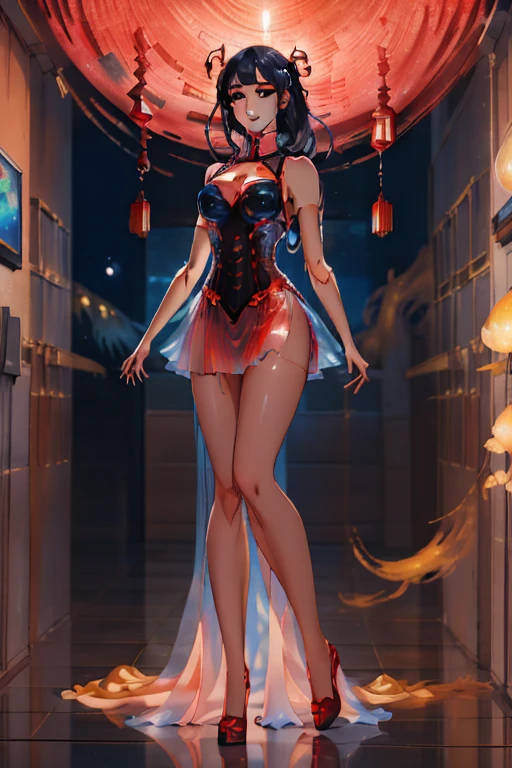 ((best quality)), ((masterpiece)), (intricate details, hyperdetailed:1.15), 35mm, bokeh, (perfect face, highest detailed face), (full body shot), (wearing a red bioluminescent ballgown), red and yellow bioluminescent dress, fashion photography of bratz, lips, large breasts, beautiful, makeup, mascara, lip gloss, perfect eyes, long eyelashes, long hair, looking at viewer, 8k, shiny, glow, (bloom), beautiful girl, photoshoot, fun atmosphere, (full moon, Lunar New Year setting, Chinese dragon:1.3)