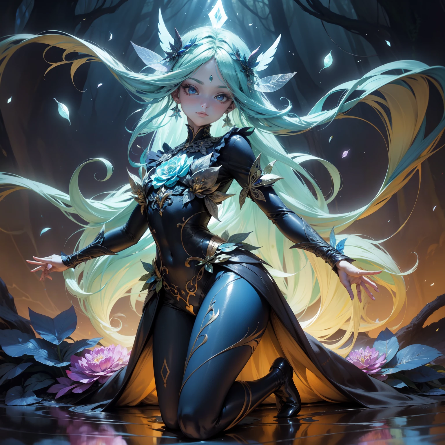 Digital art, by IrinaKapi.
Anthropomorphic flower, a fantasy abstraction. Close up. Bright. Beautiful elf.
This is a story about a divine flower in the middle of the desert. Fantasy night, full moon, surrealism, masterpiece, fairytale
