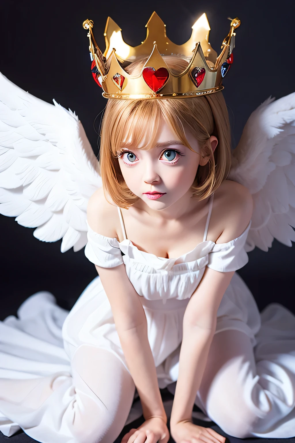 cute cat cartoon angel wings god animal shine god々3DCG 3D CUTE CROWN White cat bigeye anthropomorphic front big eyes