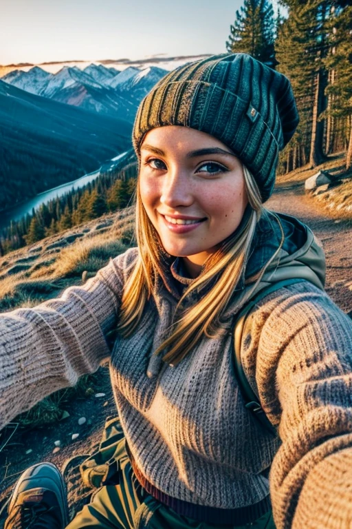 VeronicaCipher ((upper body selfie, happy)), masterpiece, best quality, ultra-detailed, solo, outdoors, (night), mountains, nature, (stars, moon) cheerful, happy, backpack, sleeping bag, camping stove, water bottle, mountain boots, gloves, sweater, hat, flashlight, forest, rocks, river, wood, smoke, shadows, contrast, clear sky, analog style (look at viewer:1.2) (skin texture) (film grain:1.3), (warm hue, warm tone) :1.2), close up, cinematic light, sidelighting, ultra high res, best shadow, RAW, upper body, , wearing pullover
kodak vision 3,