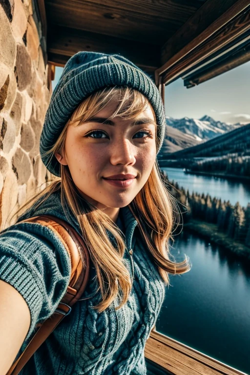 VeronicaCipher ((upper body selfie, happy)), masterpiece, best quality, ultra-detailed, solo, outdoors, (night), mountains, nature, (stars, moon) cheerful, happy, backpack, sleeping bag, camping stove, water bottle, mountain boots, gloves, sweater, hat, flashlight, forest, rocks, river, wood, smoke, shadows, contrast, clear sky, analog style (look at viewer:1.2) (skin texture) (film grain:1.3), (warm hue, warm tone) :1.2), close up, cinematic light, sidelighting, ultra high res, best shadow, RAW, upper body,  , wearing pullover
kodak vision 3,