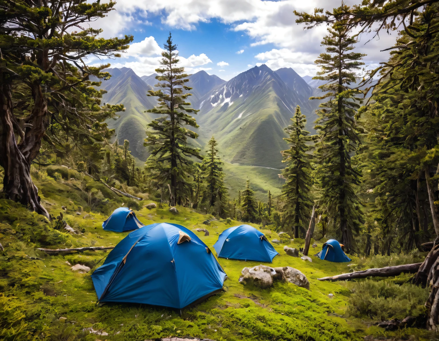 Adventurer bushcrafting deep in the mountains, spectacular views