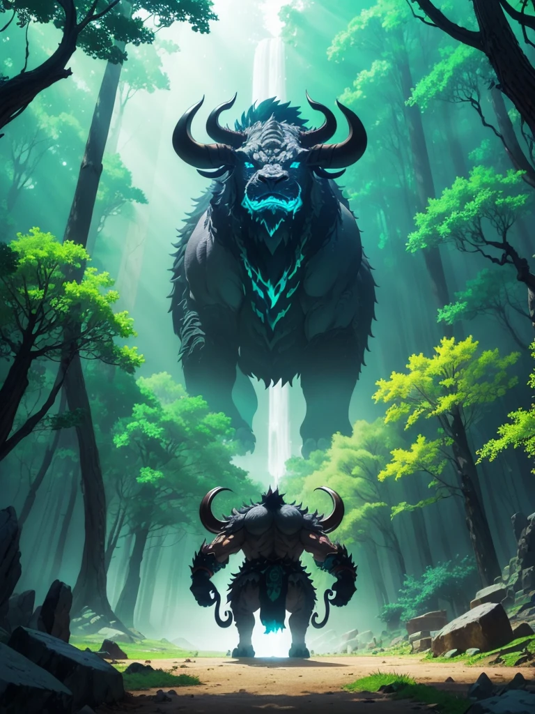 A majestic beas body is huge,Gray-blue scales covered with stone texture。The majestic head of the beast,Possessing a pair of sharp long horns,Deep eyes,Revealing the wisdom of the ancient forest guardians。It has thick limbs,The claws are sharp,The tail is long and powerful,The tip of the tail has a hard spur。
Around it,It is a lush primeval forest,The behemoth appears majestic and harmonious in it。Sunlight through the leaves,Sprinkle on the scales of the beast,Shining with subtle light。Simplify the details,Emphasize the outline and power of the behemoth,and its coexistence with the natural environment。
When drawing,Use clean lines to outline the shape of the beast,Use dark grey and blue-green tones to represent its scales,and the green and brown tones of the forest。Pay attention to the lighting effects,Make the picture vivid and layered。