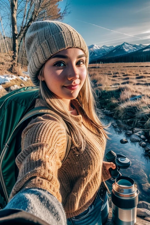 VeronicaCipher ((upper body selfie, happy)), masterpiece, best quality, ultra-detailed, solo, outdoors, (night), mountains, nature, (stars, moon) cheerful, happy, backpack, sleeping bag, camping stove, water bottle, mountain boots, gloves, sweater, hat, flashlight, forest, rocks, river, wood, smoke, shadows, contrast, clear sky, analog style (look at viewer:1.2) (skin texture) (film grain:1.3), (warm hue, warm tone) :1.2), close up, cinematic light, sidelighting, ultra high res, best shadow, RAW, upper body, , wearing pullover
kodak vision 3,