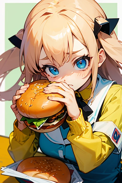 anime,modern,OL,Beauty,Sad face,The cheeseburger is not good at all.