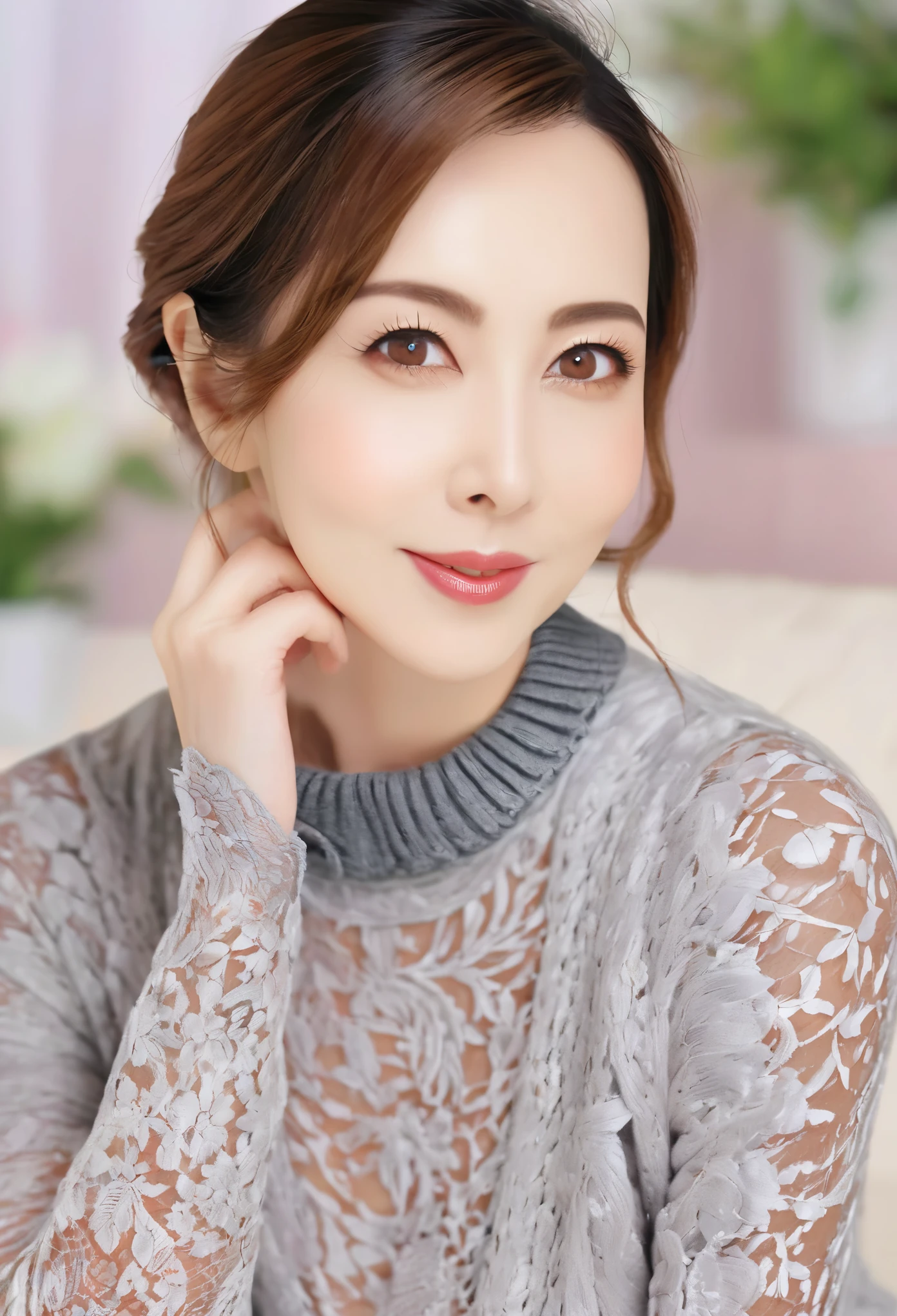 (masterpiece, best quality: 1.2),Mature woman, Exquisite eyes,， （（Lace sweater））（8K）（HD）