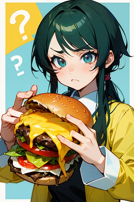 anime,modern,OL,Beauty,Sad face,The cheeseburger is not good at all.