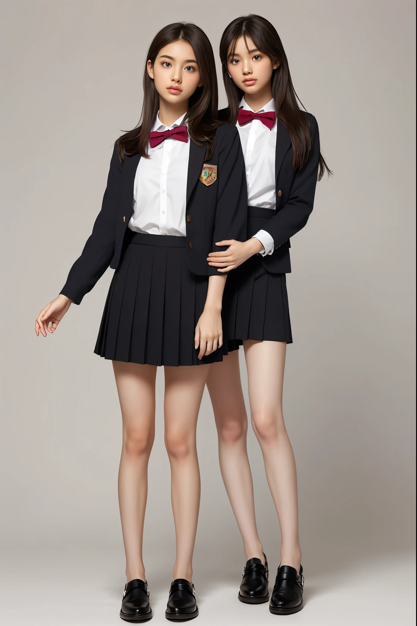 (full body:1.3), (twin-tailed hair solo girl), (slender small breasts), (summer school uniform:1.3), (without background:1.3)、(true anatomically correct:1.3), (complete hands:1.3), (complete fingers:1.3), Photorealistic, Raw photography, masterpiece, top-quality, Hi-Res, delicate and pretty, face perfect, Beautiful detailed eyes, Fair skin, Real Human Skin, pores, ((thin legs)), (Dark hair),