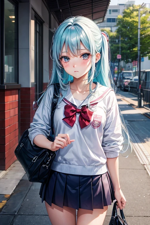 anime,high school girl,modern,Sad expression,This is the first time I've ever seen anything like this、Only the taste of the cheeseburger