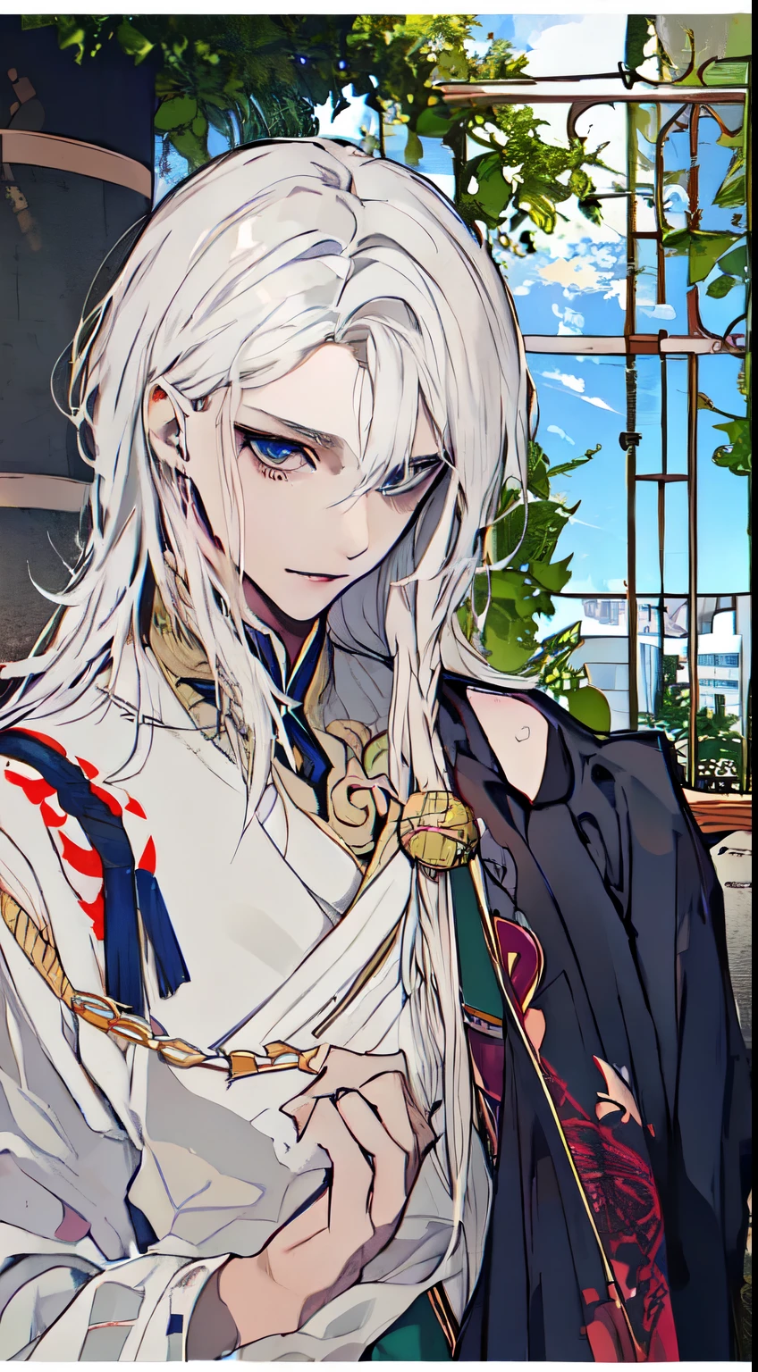 (Piece Fly), (best quality), Very detailed, ((two friendly men)), Perfect face, Pretty Face, Very detailed顔,(Brunette man:1.3),(White haired man:1.3),Set,shirt