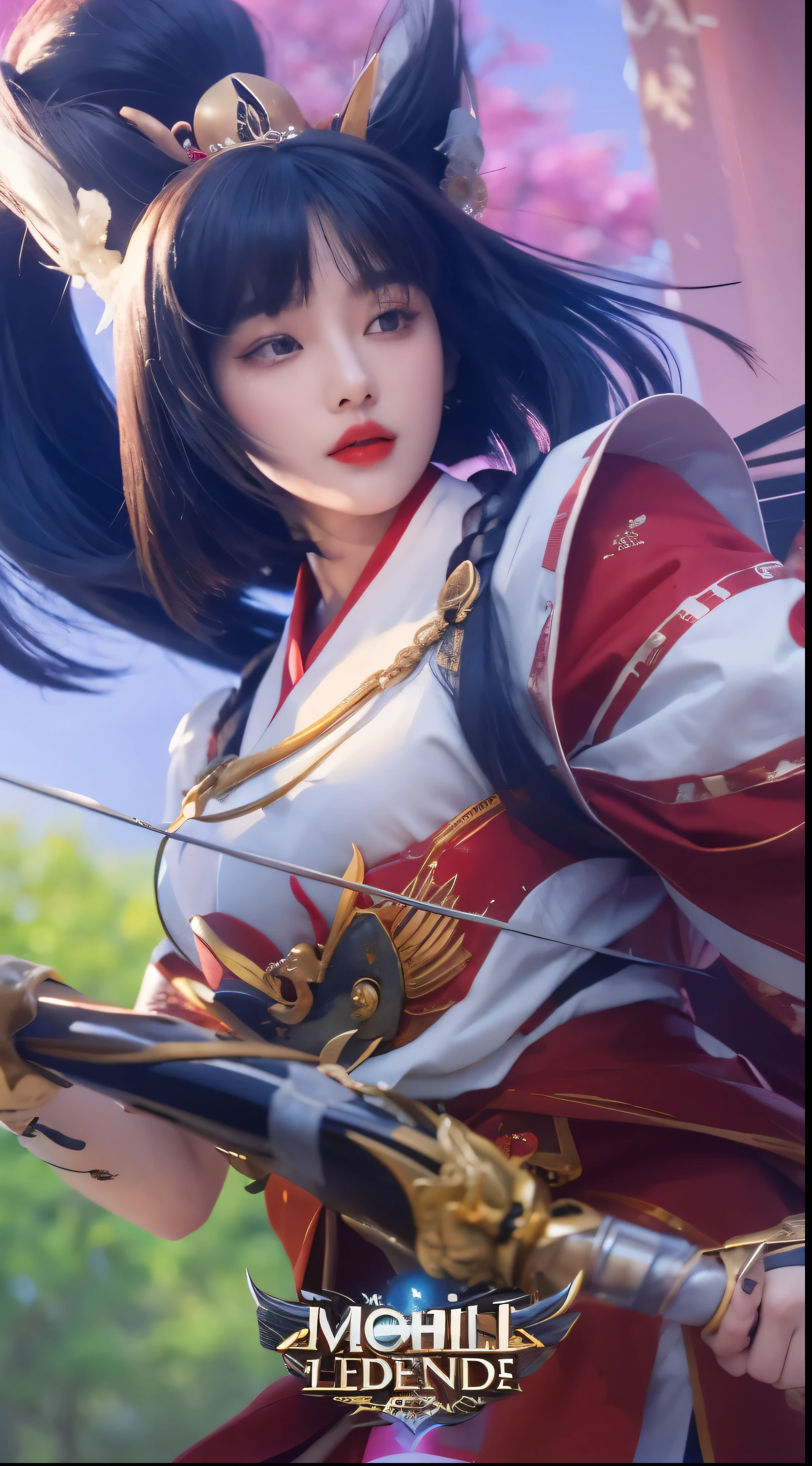 A beautiful korean woman,red lips,black hair, super realistic, high detailed 