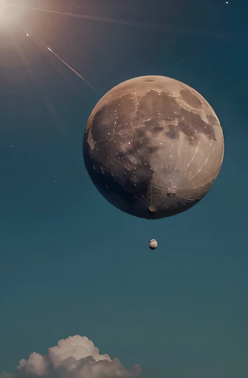 create an illustration of a moon suspended in the air, ultilizando cores que transmita calma e paz, make the moon be between clouds and a ladder that goes to the moon, ultilize cores azuis e rosa