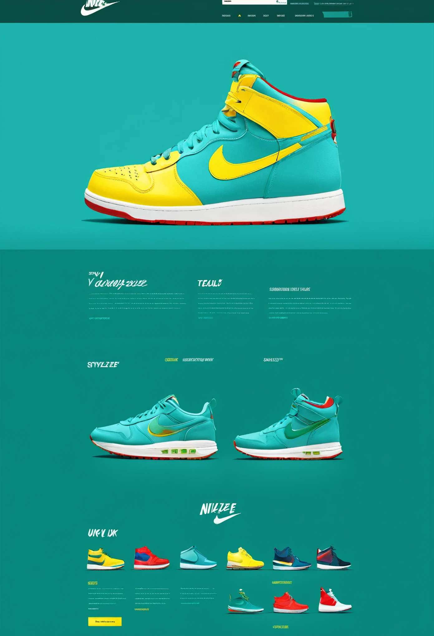 Beautiful website for shoes, Teal, yellow, red, blue, green, NikeUI, UX Website-- V4-- stylize 750