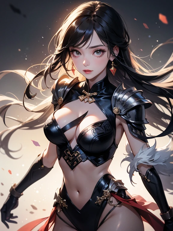 Realistic portraits, high resolution, Soft Light, 1 woman, only, Picture of thigh...., fit, Hips up, sparkling skin, overflowing, Bare breasts....., (Very rich facial details), Beautiful Chinese armor