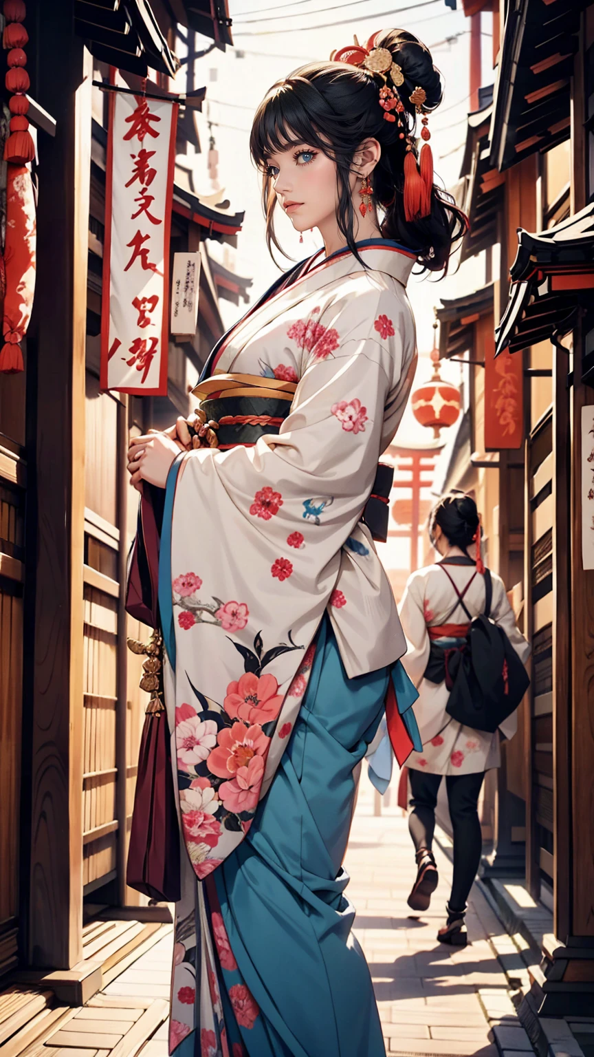 Japan&#39;s Heian Period、Murasaki Shikibu、Wear the Twelve-Piece、Located in a temple-style mansion、Black Hair、long hair、Ankle-length hair