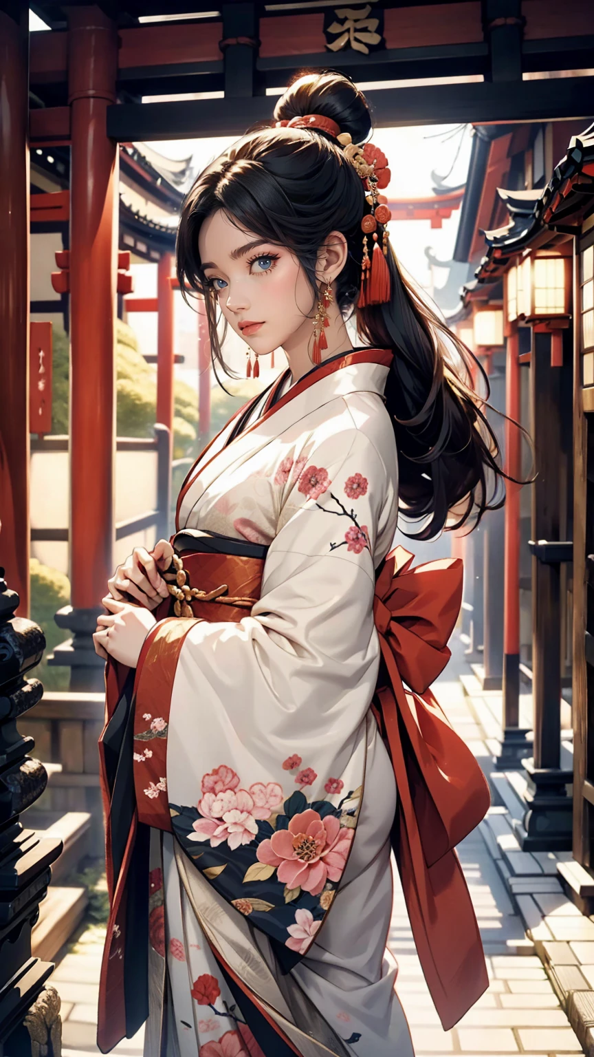 Japan&#39;s Heian Period、Murasaki Shikibu、Wear the Twelve-Piece、Located in a temple-style mansion、Black Hair、long hair、Ankle-length hair