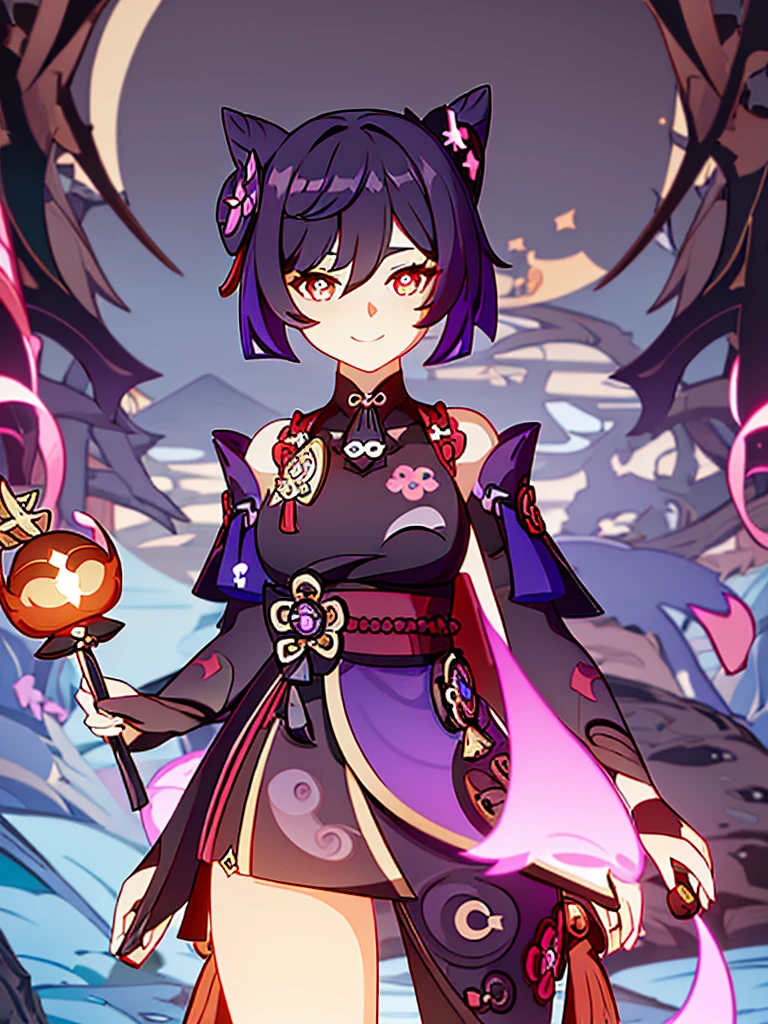 ghost, (monster girl), purple skin, peak, spiky purple hair,Wearing a dark purple dress,masterpiece, best quality