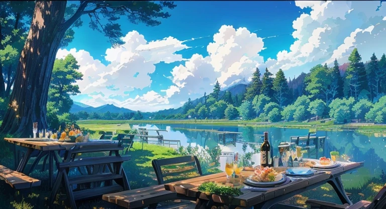 A picture of a picnic table,Food and drinks on it, Anime Background, Anime rural scenery, Anime Nature Wallpaper, Relaxation concept art, Anime Background art, beautiful Anime Landscape, Anime Landscape, Landscape Artwork, Detailed scenery —width 672, Anime Landscape壁纸, Anime Landscape concept art, Anime beautiful peaceful scene, Landscape Wallpaper, Beautiful anime scene, Anime Background