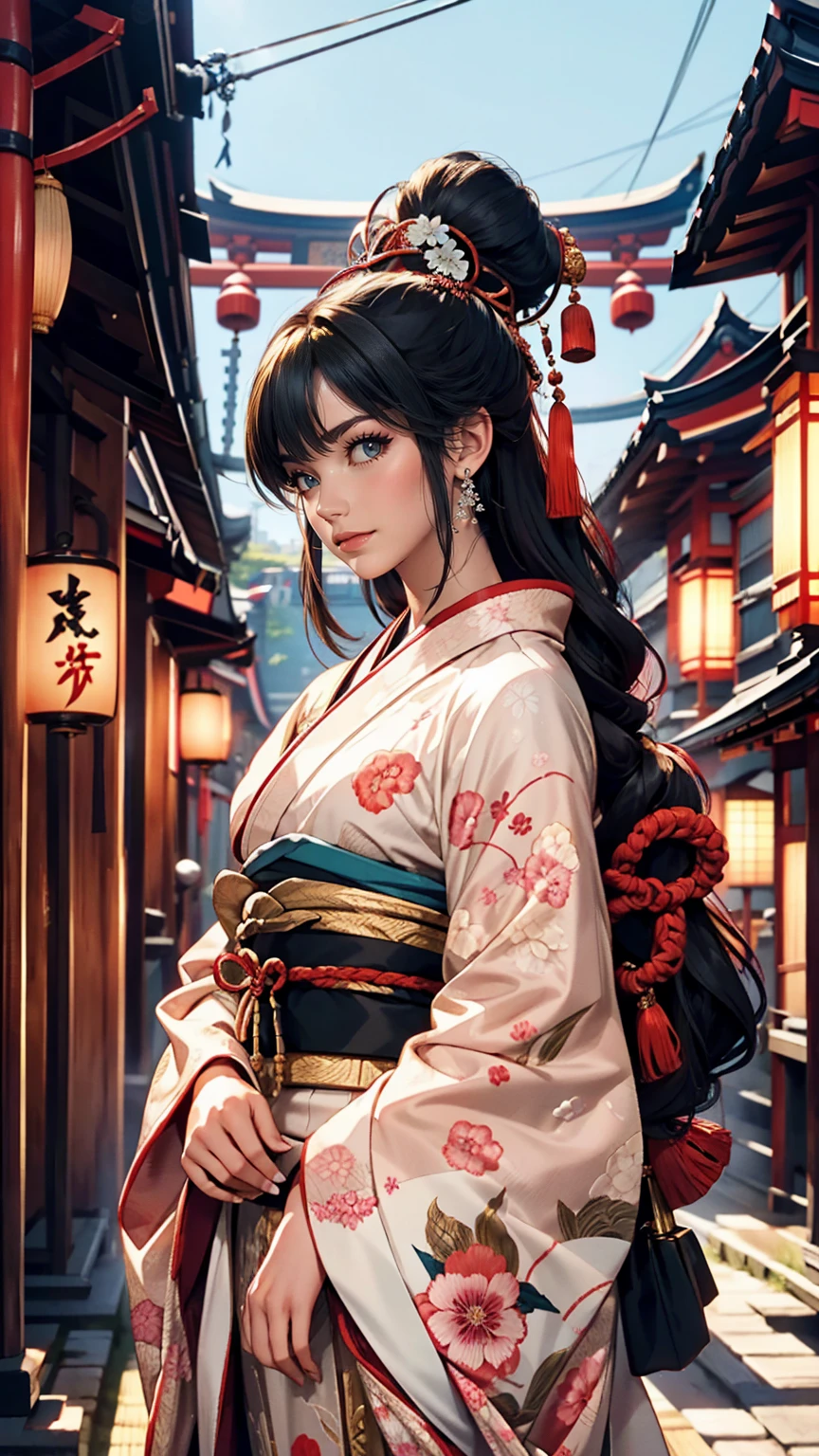 Japan's Heian Period、Heian nobility、public、Murasaki Shikibu、Twelve-layered kimono((12 photos))Wear、Located in a temple-style mansion、Black Hair、long hair、Ankle-length hair