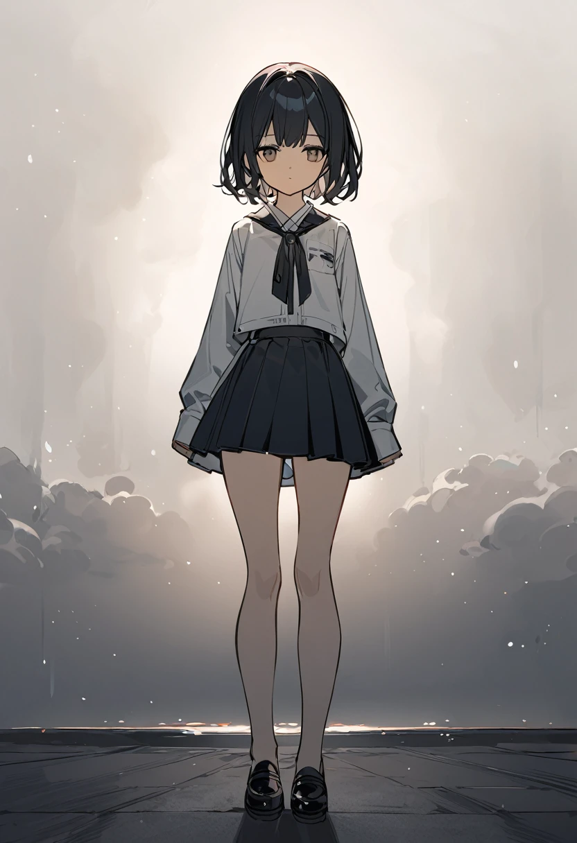 Expressionless girl with skirt up and no panties