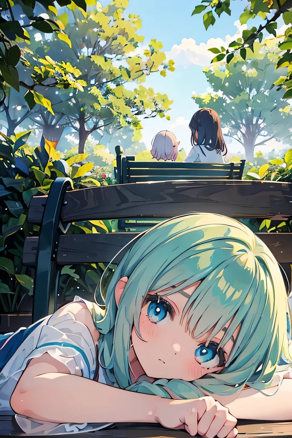 highest quality、High resolution、Detailed Background、(Beautiful face in every detail:1.4)、Anatomically correct、Hide your hands、(Detailed facial expressions)、(Detailed eyes:1.2)、(Detailed eyes:1.2)、Teenage beauty、(Highly detailed face:1.4)、Cute hair colour、Bob、ponytail、Twin tails、well-groomed eyebrows、A picturesque scene、

(Three girls sleeping peacefully on a park bench:1.5)、

In a corner of the lush park, there is a bench with a shady, relaxing atmosphere.、
There you can see a girl sleeping with a relaxed expression.、
The soft sunlight reflects off the girl, giving her an angelic aura.、
The way she stretches out her legs and curls up in a ball makes her look like she is enjoying a truly blissful time.、Are you having fun in your dreams?、
Her calm expression truly expresses the girl&#39;s happy mood.、
The tranquil space surrounding the girl can truly be described as a picturesque scene.、
If you can quietly capture the girl relaxing, you can get a very cute shot.、
You can capture the gentle image of a girl resting comfortably in nature.