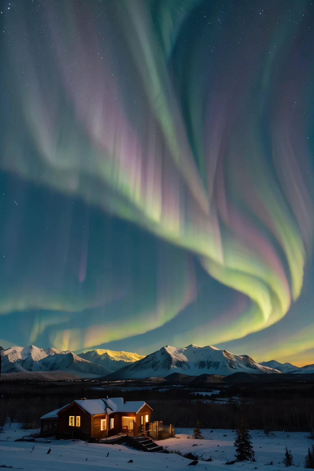 Paisaje imponente con auroras boreales