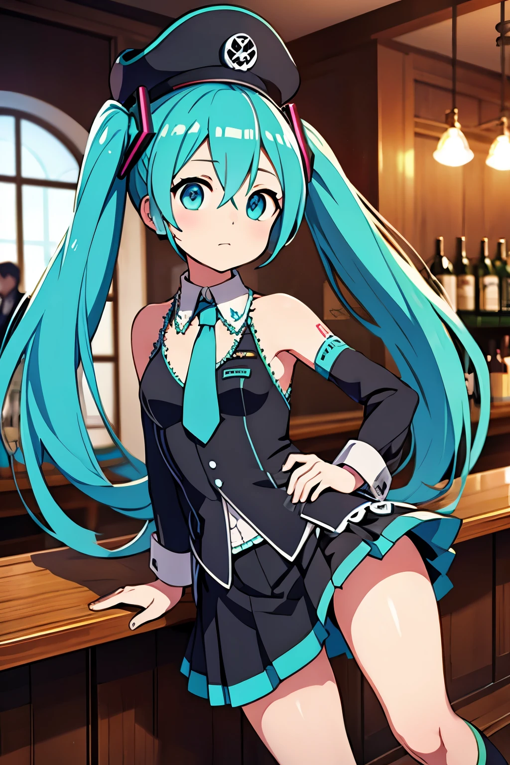 Hatsune Miku con Adolf Hitler en un bar o pirata
