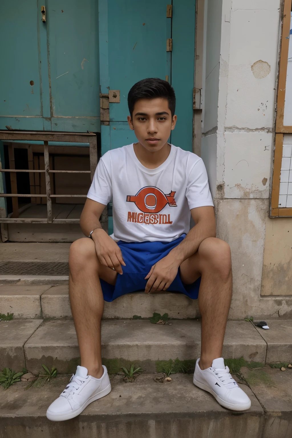 Um garoto tirando os sapatos e mostrando a sola depois de chegar da escola