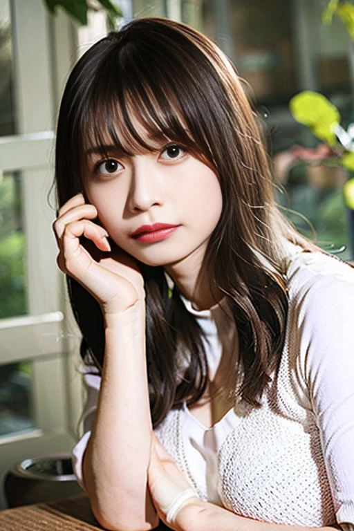 highest quality、超A high resolution、(Photorealistic:1.4)、1 girl、White camisole、(Faded grey hair:1)、(Big Breasts:1.2)、View your viewers、Close-up、Esbian all over、Bad Eyeassage the breasts、Pinch your chest