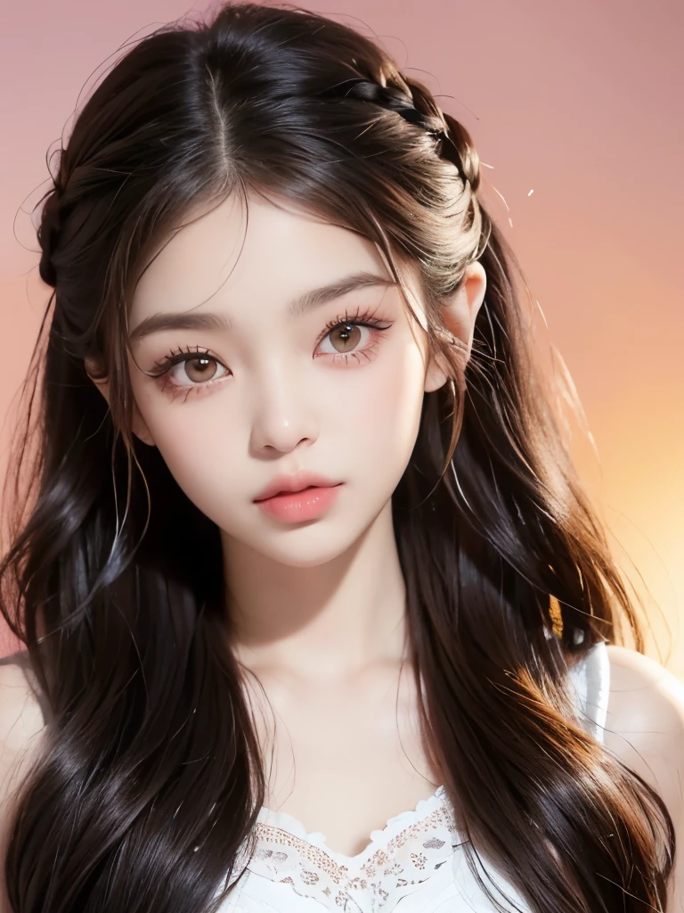 Kim Jennie with dark brown hair, mientras trenzas bonitas, with little curlers in her hair, con ojos marrones claros, ojos bonitos, with long and beautiful eyelashes, cejas perfectas, thick heart shaped lips with cupid&#39;s bow, Crimson lips, piel bonita, piel blanca y palida, con tonos rosas, with a natural blush and soft crimson color, con un maquillaje ligero, con pecas y lunares en sus mejillas, nariz respingada y bonita, button nose, while she is wearing a long skirt and a sweatshirt, while sitting on a couch in a room, con su novia, mientras se encuentran sentadas, (pechos grandes, pechos bonitos, pechos suaves, escode desnudo), sitting in an armchair, cuerpo completo, cuerpo bonito, con una chica igual de bonita que ella, mirando a la camara, Foto bonita, selfie