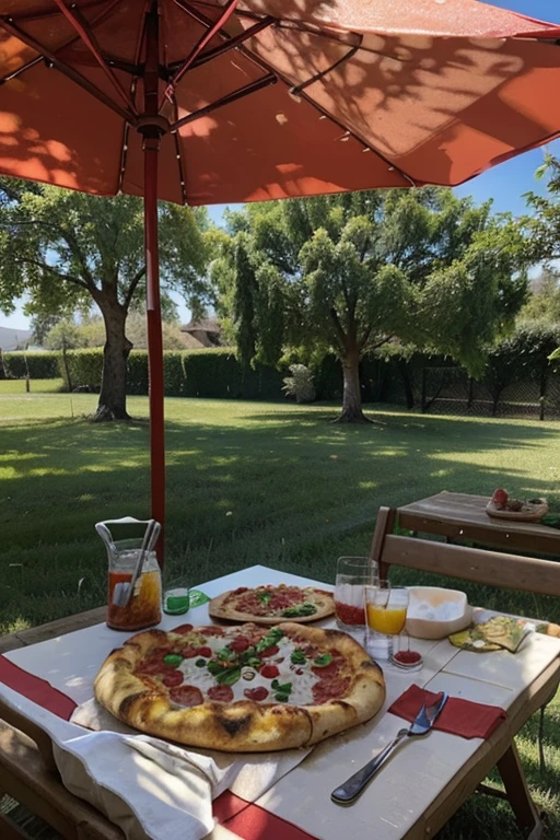 pizza de peperoni en un dia soleado de campo