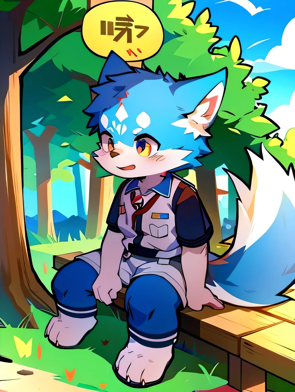 Blue fur, Canine, fox motif, boy, uniform,