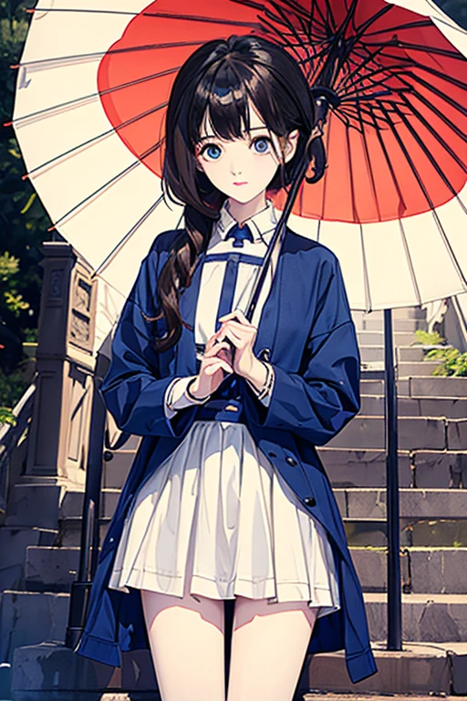 high quality、masterpiece、High sensitivity、One Woman、Wet day、umbrella、Thin thighs、