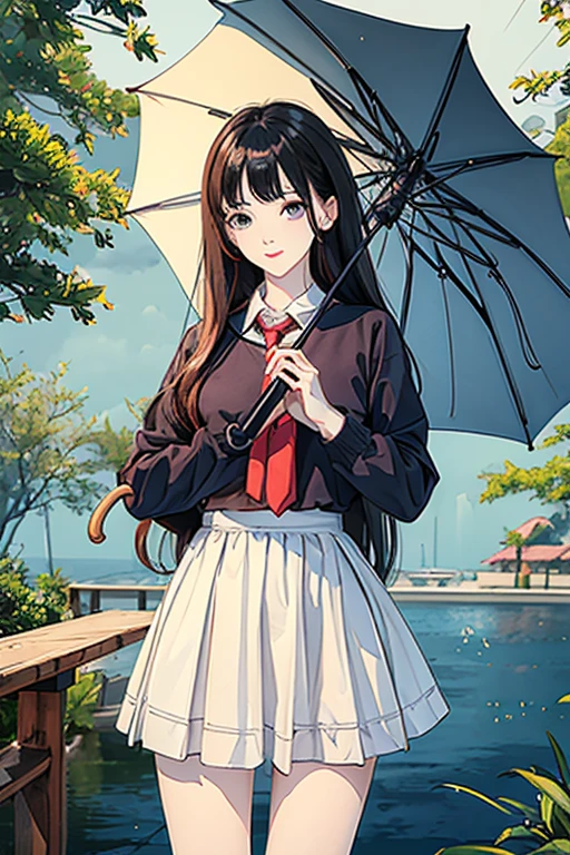 high quality、masterpiece、High sensitivity、One Woman、Wet day、umbrella、Thin thighs、