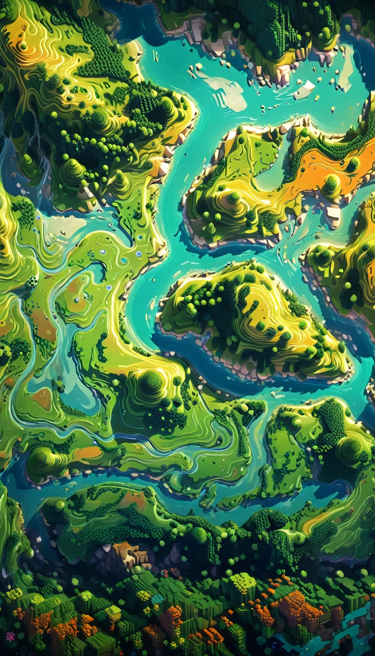 detailed pixel art, low resolution video game style, In a realm where pixels dance and colors intertwine, a buried tale emerges from the depths of time. Imagine the ancient German site of Flintbek, its soil a tapestry woven with the brushstrokes of history. Beneath the surface, a pair of twisting, parallel grooves unveil themselves, etched like calligraphic strokes upon the canvas of the earth. These grooves, frozen in time for over five millennia, beckoned to be brought to life through the vibrant hues of anime art. Envision each furrow as a sinuous line, tracing its path through the rich, dot-matrix soil, against a backdrop of meticulously crafted landscapes. The scene breathes with the energy of a frame-by-frame animation, inviting the viewer to become a voyager in this ancient, pixelated world. Bright and vivid colors are used with high resolution details, cyberpunk, lo-fi,
