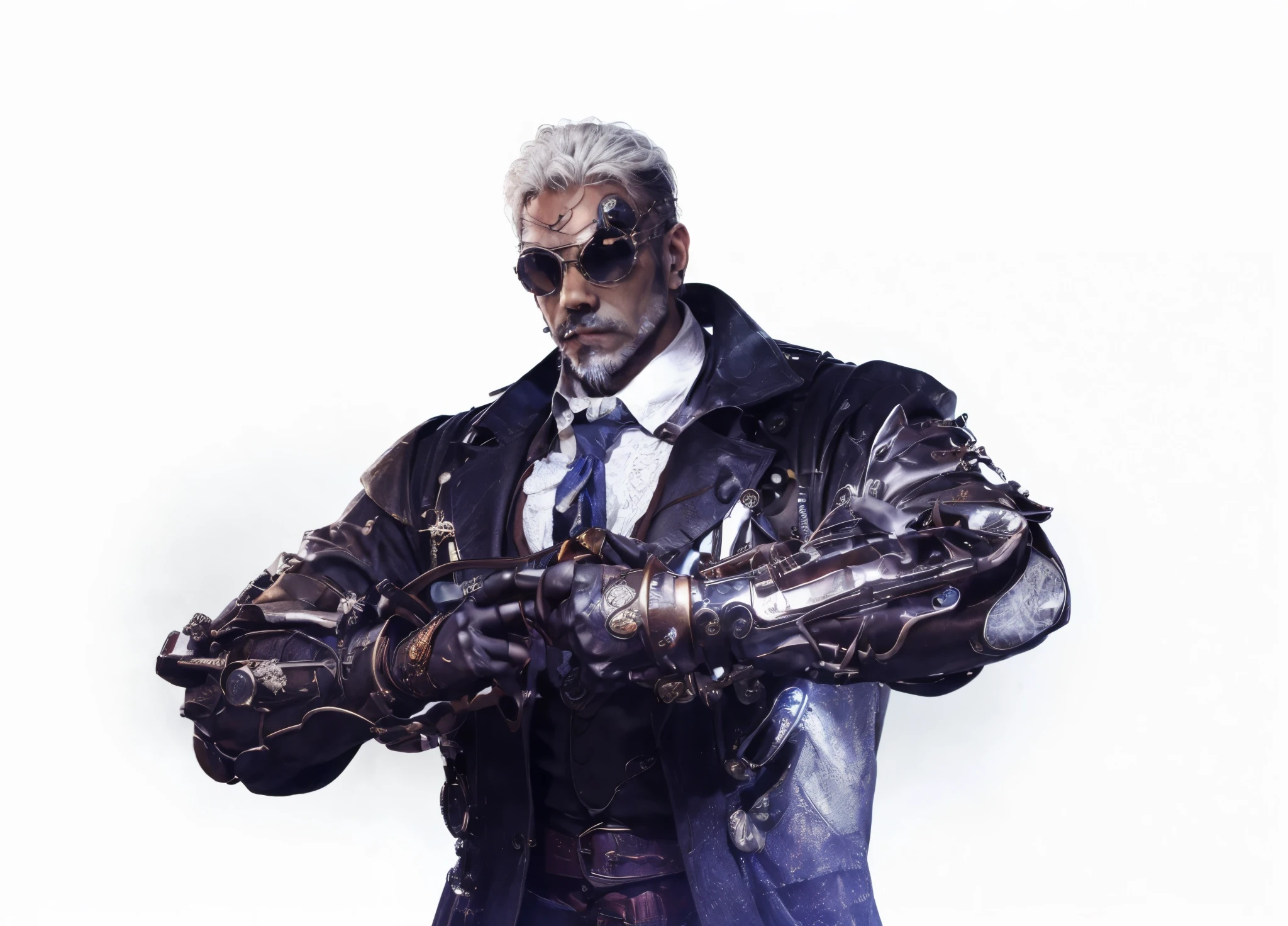 1homem, sozinho, estilo steampunk, rosto de homem de 30 anos, cores vividas, detalhes intrincados, luva luminosa, desfoque suave de movimento, luminosidade volumetrica, ultra hd, 8k, realistica