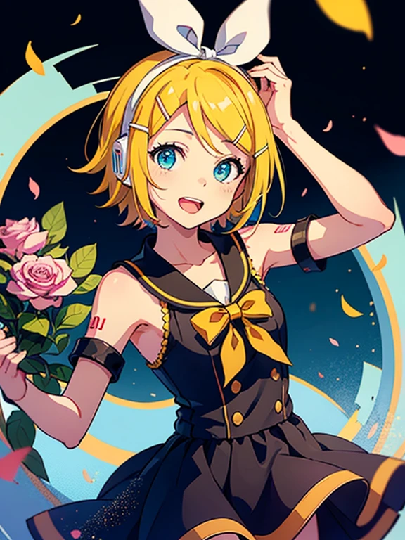 Rin Kagamine, Vocaloid, Cantante virtual, Vestido blanco, volantes rosas, colores pasteles