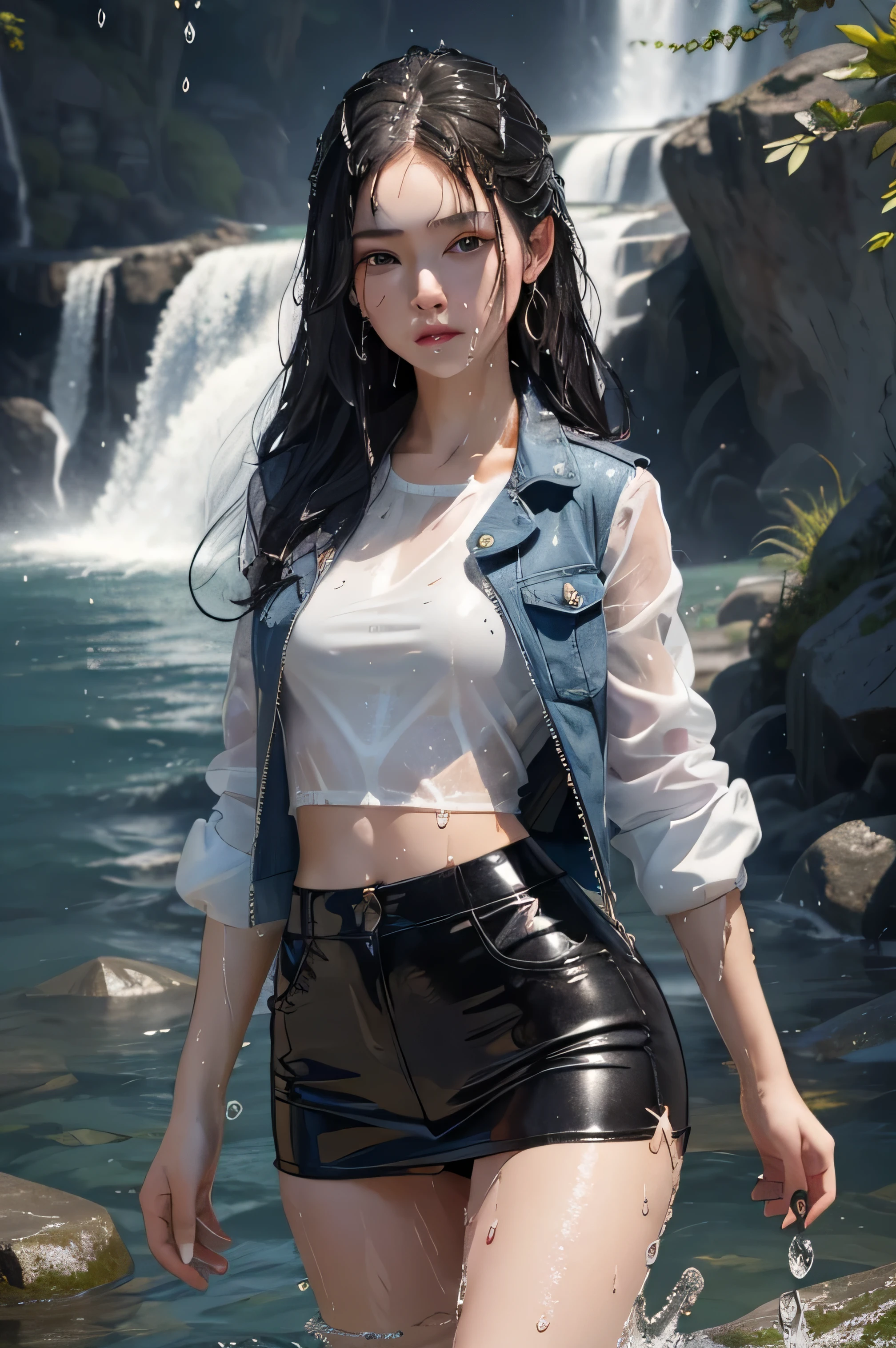 The girl was wearing a thin silk and was wet