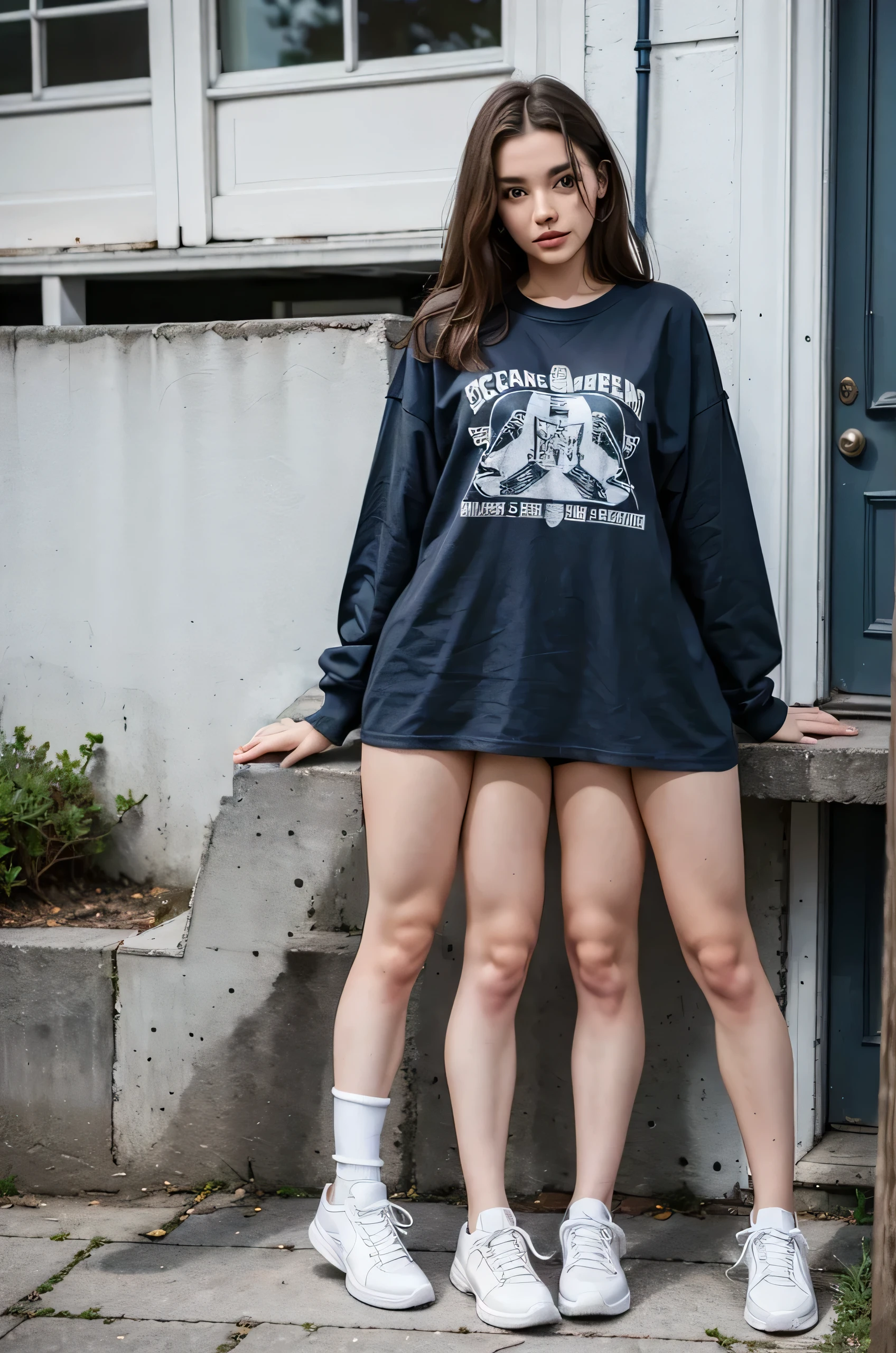 girl's right hand, resting on concrete surface,